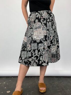Y2K Geoffrey Beene Printed Flared Midi Skirt